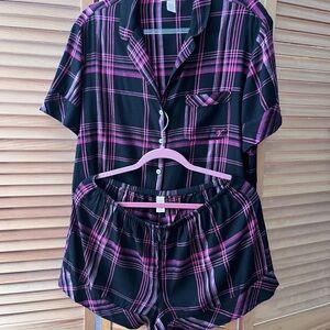 Victoria's Secret Black and Pink Plaid Pajama Set